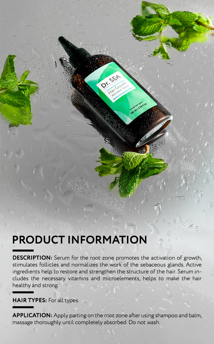 Dr. Sea Hair Growth Activator Serum with Menthol and Rosemary – 100 ml bottle for scalp and hair growth