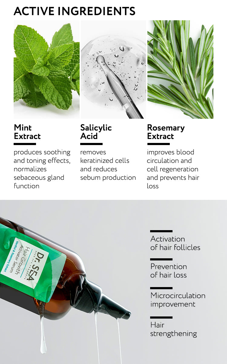 Dr. Sea Hair Growth Activator Serum with Menthol and Rosemary – 100 ml bottle for scalp and hair growth