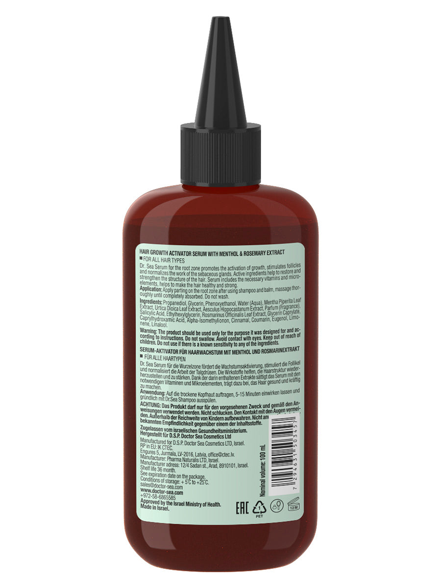 Dr. Sea Hair Growth Activator Serum with Menthol and Rosemary – 100 ml bottle for scalp and hair growth